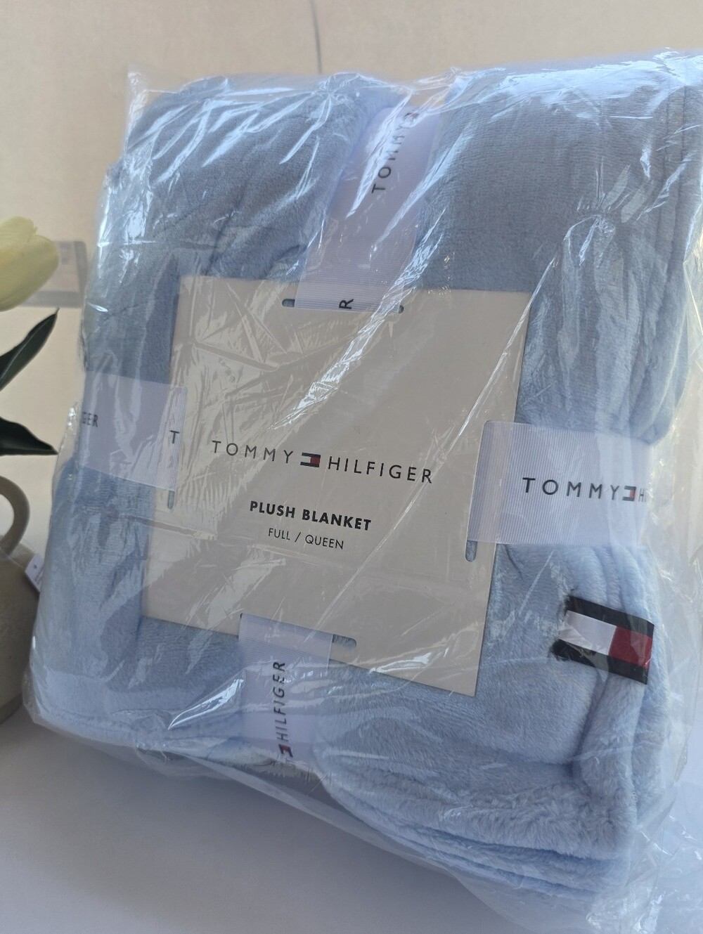 Tommy Hilfiger Light Blue Plush Blanket - Full/Queen